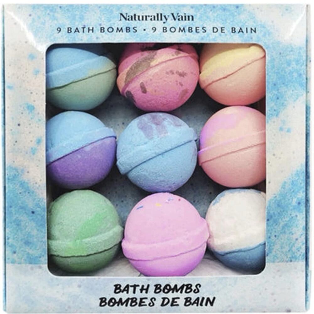 Naturally Vain Luxury Bath Bomb Set 9Pack Assorted Scents Non Staining